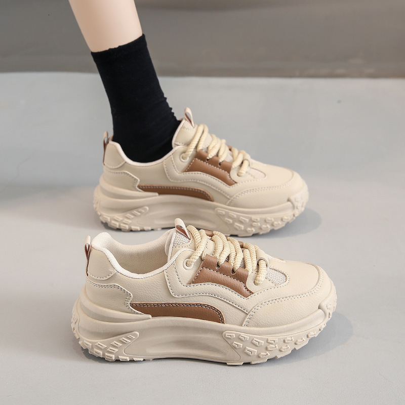 Ddmysports Autumn Little White Shoes New Korean Edition Instagram Sports Running Female Students Thick Sole Eightening Leisure Street Shoot JC OUTDOOR