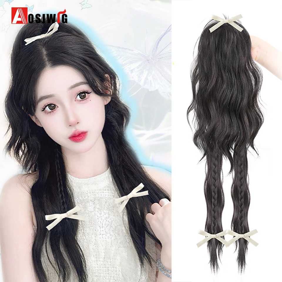 Synthetic Water Pattern Boxing Braid Claw Clip Braid on Braid Female Hair Extension Waterfall Half Tie High Pon W240817