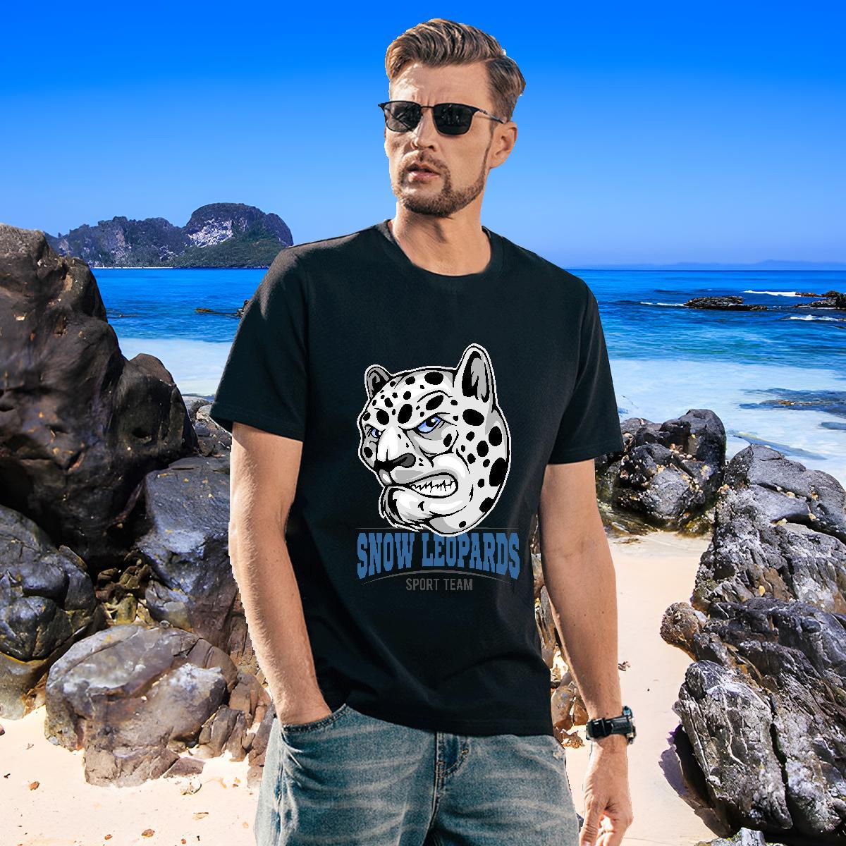 Soft Men T Shirts leopard Crew Neck Spring Summer Custom Print Plus Size 100% Cotton 230g Men Tees 2024 New Tshirts