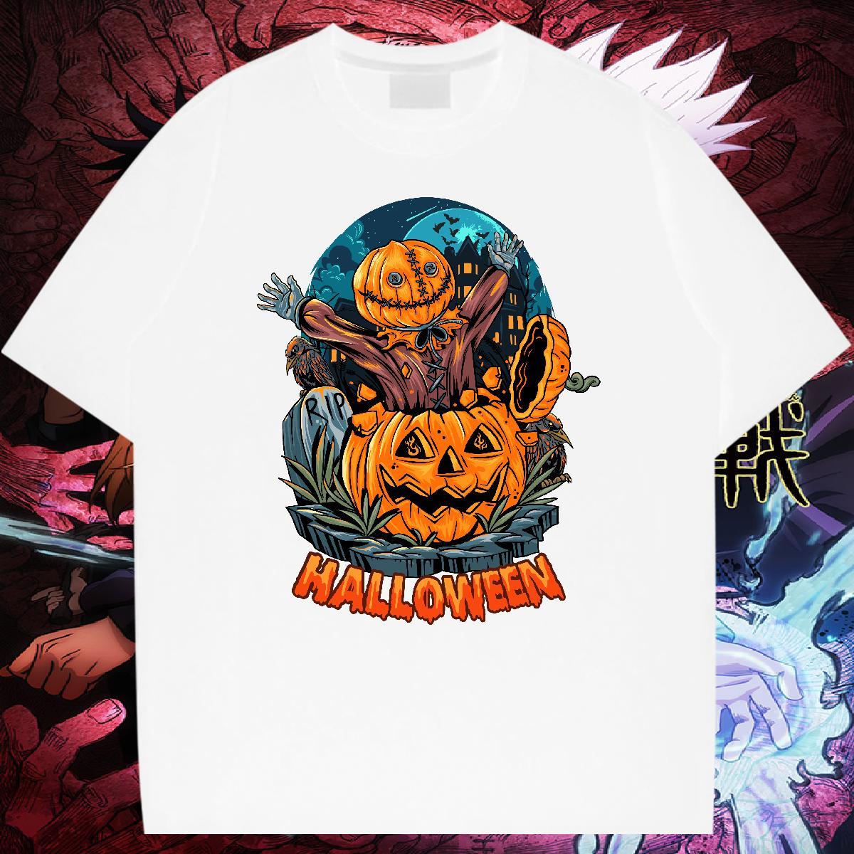 Cool Man T Shirts halloween Breathable Crew Neck Anime Printing Street Floral Print 230g Pure Cotton Men Tees 2024 New Wear