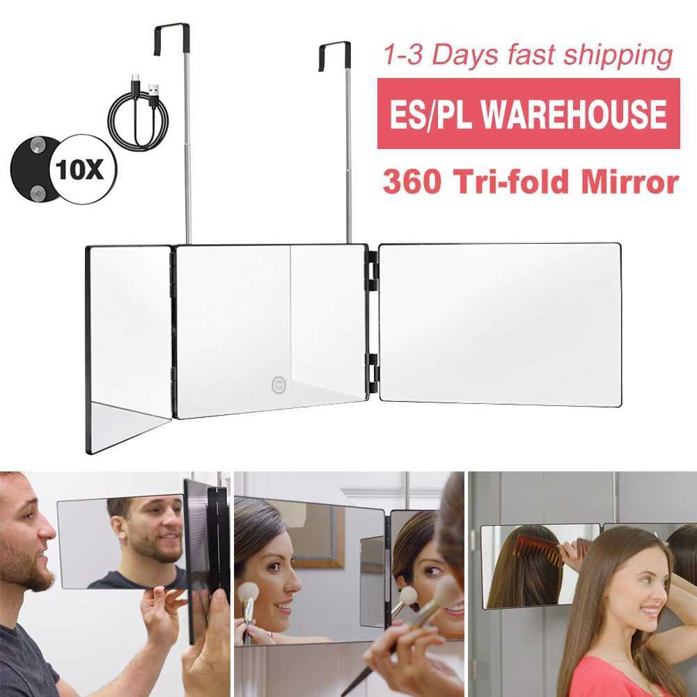 Trifold Self Haircut Mirror Rechargeable with Height Adjustable3 Way Mirror for Self Hair Cutting 360 Mirror with LED Lights Y240819