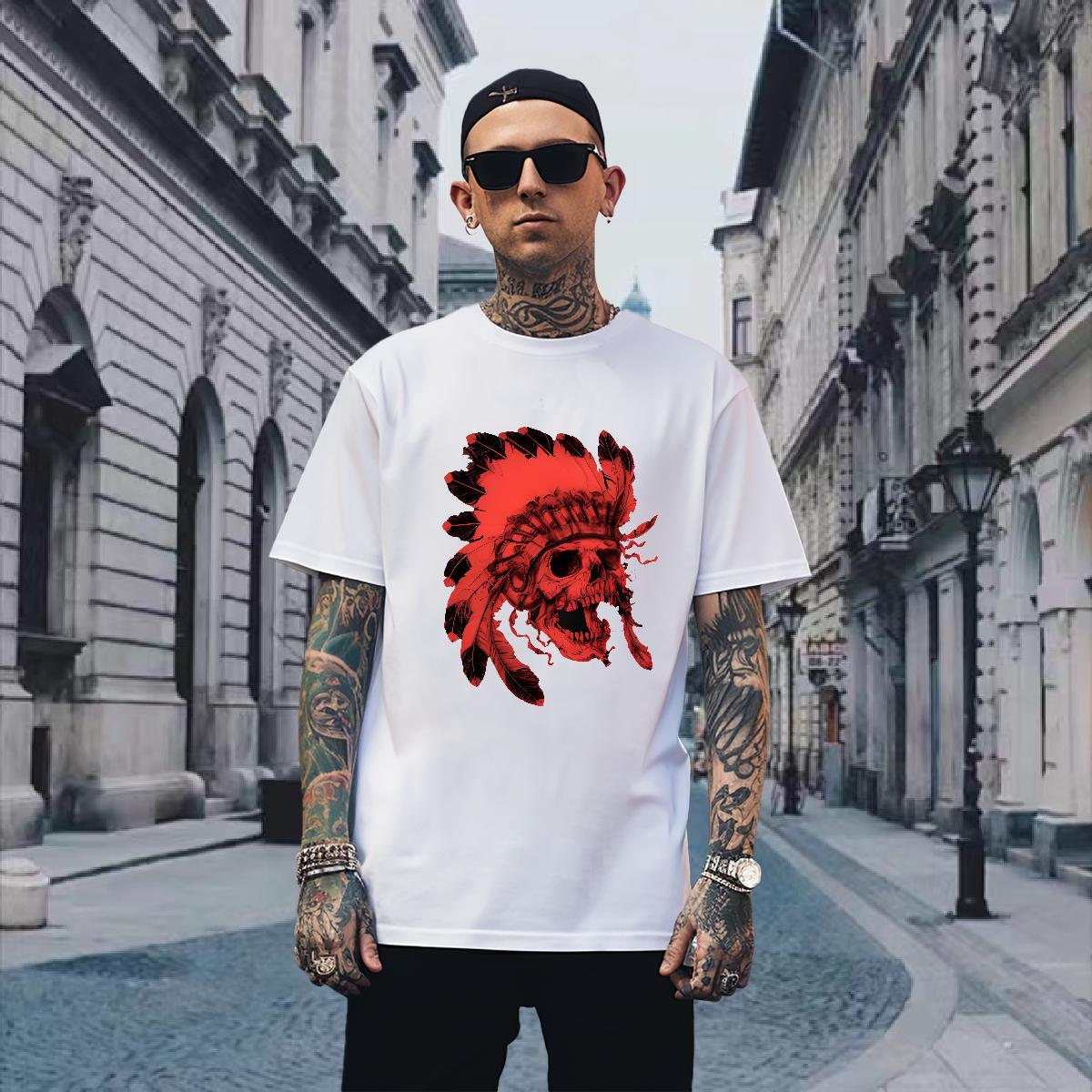 T Shirts Men 100% Cotton 230g scary Beach Breathable Crew Neck Cartoon Printing L-4XL Men Clothes T-Shirt Casual New High Quality Wear