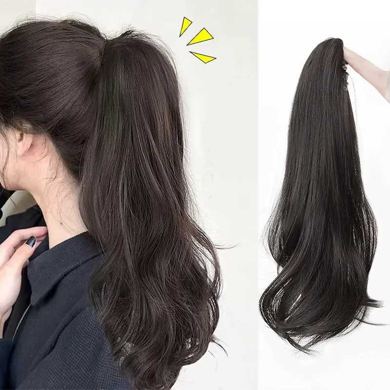 Fashionable and elegant 45cm natural fluffy curly twisted braided high ponytail grab clip wig spicy girl boxing long wave fake ponytail extension W240
