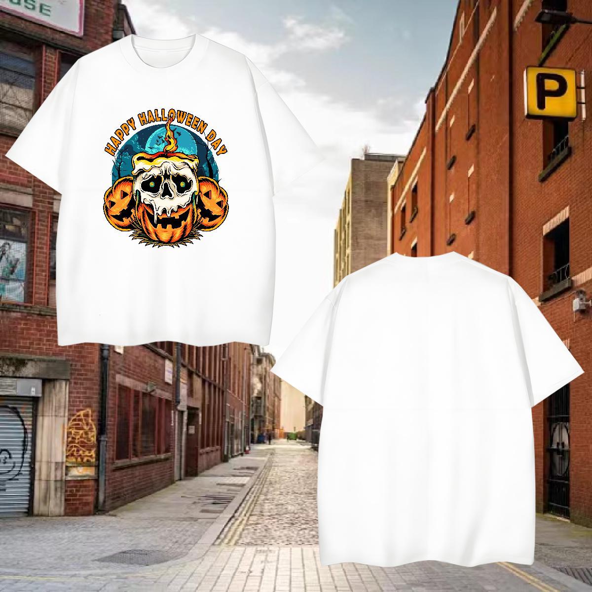 T Shirt For Man 230g Pure Cotton pumpkin Street O-Neck Short Sleeve Plus Size Cartoon Couples T Shirts Brand Loose Fit Tees Shirts