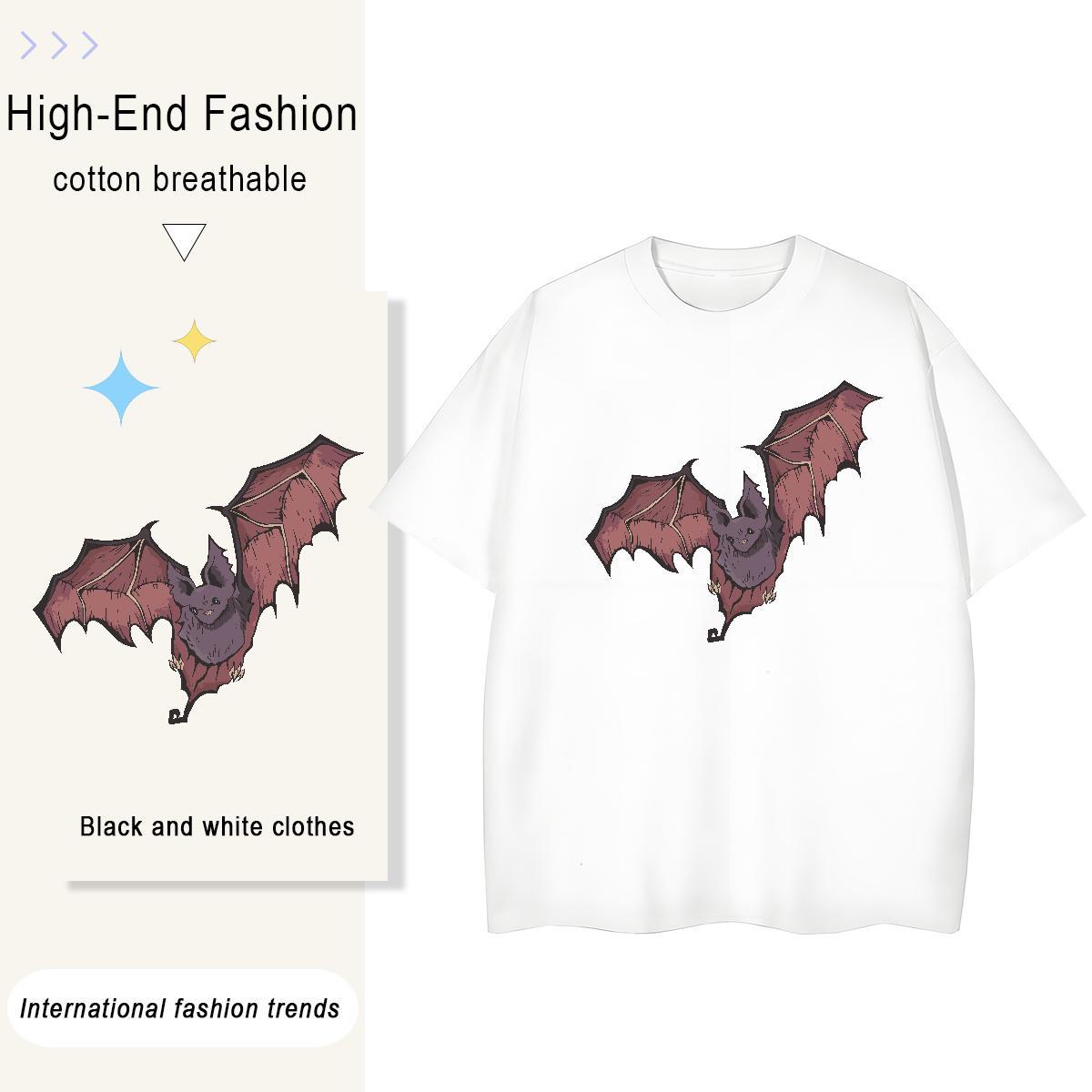 2024 DIY Tshirt for Man Woman bat Daily Wear 230g Pure Cotton Clothings Short Sleeve O-Neck Loose Mens T Shirts Skull