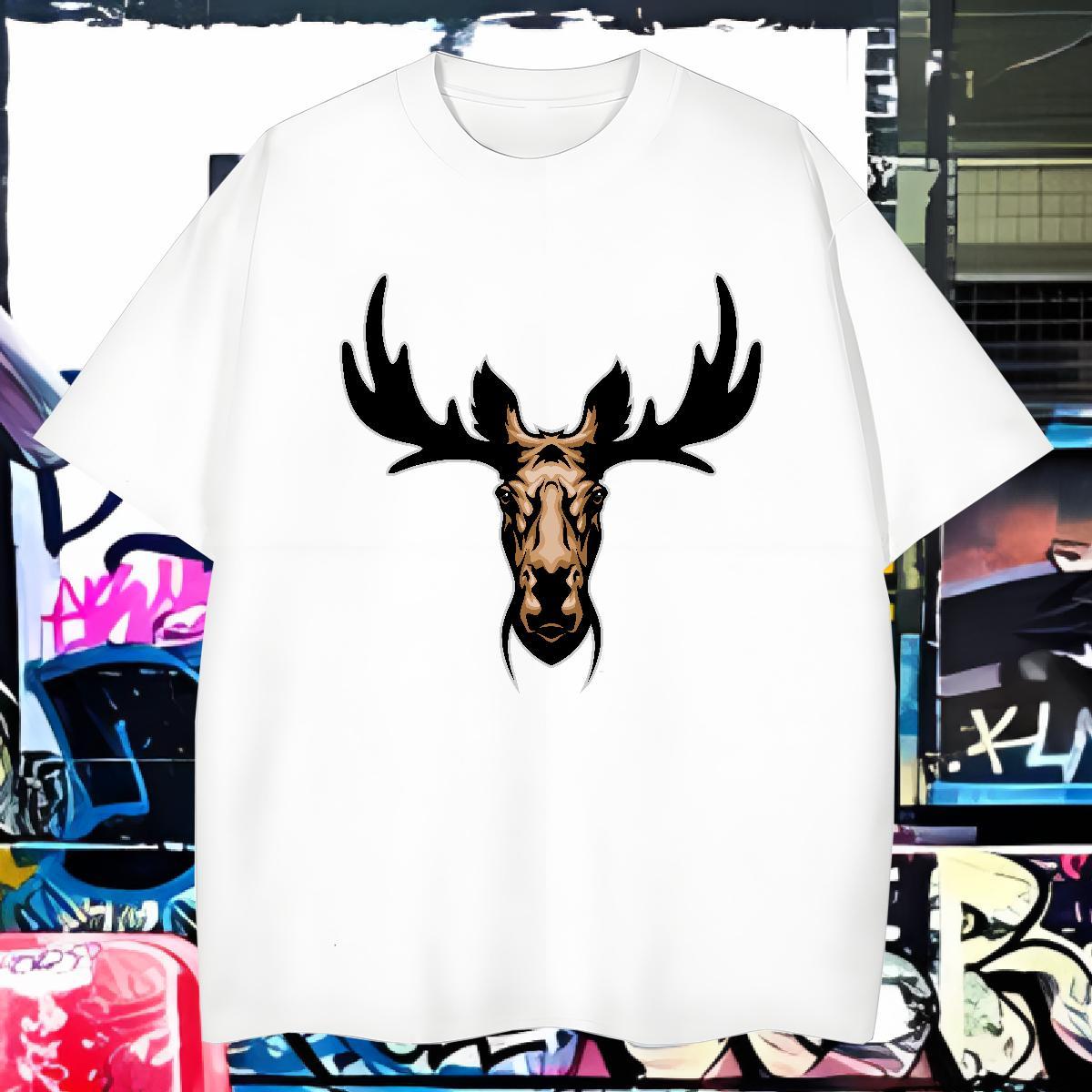 Loose Men T Shirts deer Crew Neck Outdoor DIY Printed 230g Pure Cotton Men Tshirts Fashion New Wear