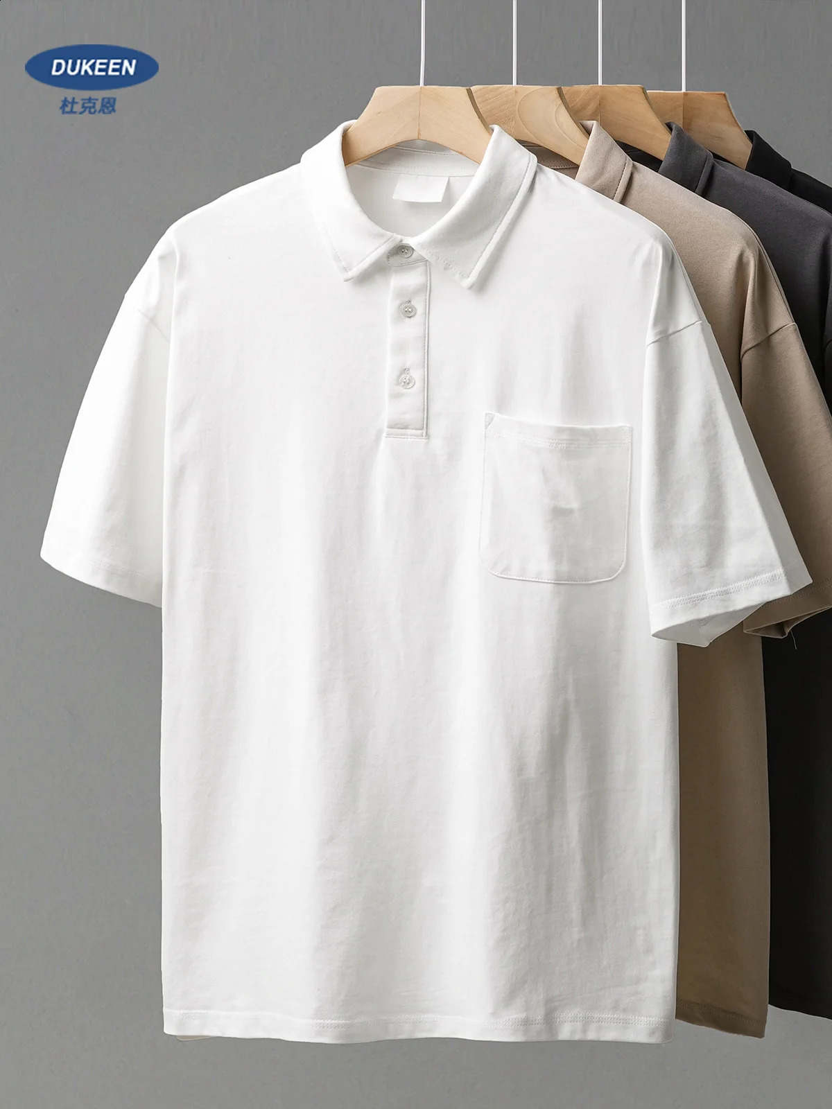 DUKEEN 260G Heavyweight Mens Polo Shirts 100% Cotton 2024 Summer Short-Sleeve White Pocket T Shirts Golf Wear Mens Clothing 240819