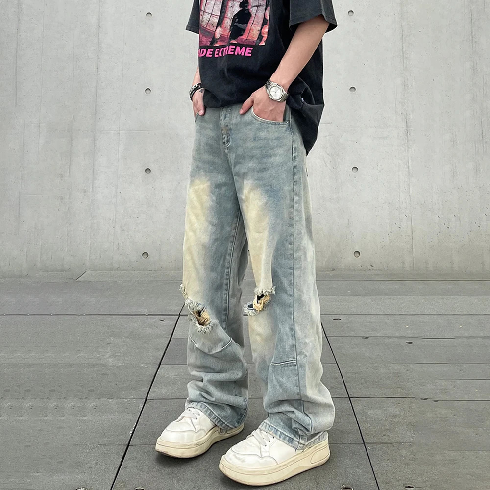 Ripped Jeans Men Baggy Streetwear Hip Hop Oversized Wide Leg Vaqueros Pantalones Hombre Loose Street Trousers Y2k Denim Pants 240819