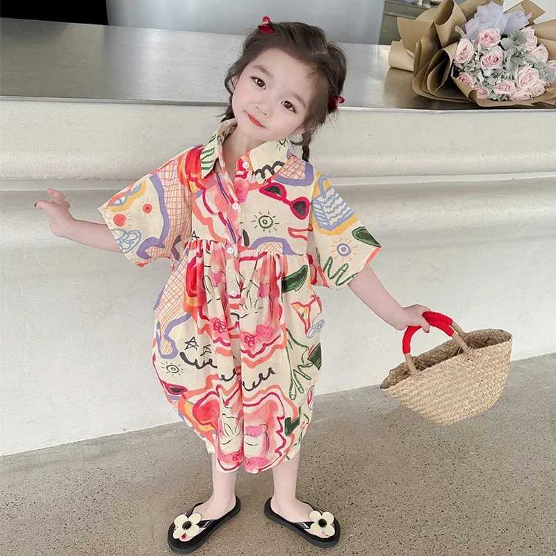 Cotton summer childrens jumpsuit for young children suitable for girls floral patterned childrens clothing W240806