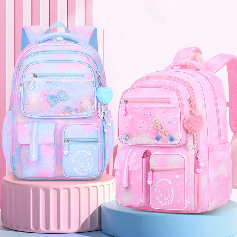 Primary School Cute Waterproof Gradient Color Children Backpack Bow knot School Bags Back Pack For Kid Teenage Beading Schoolbag 240819
