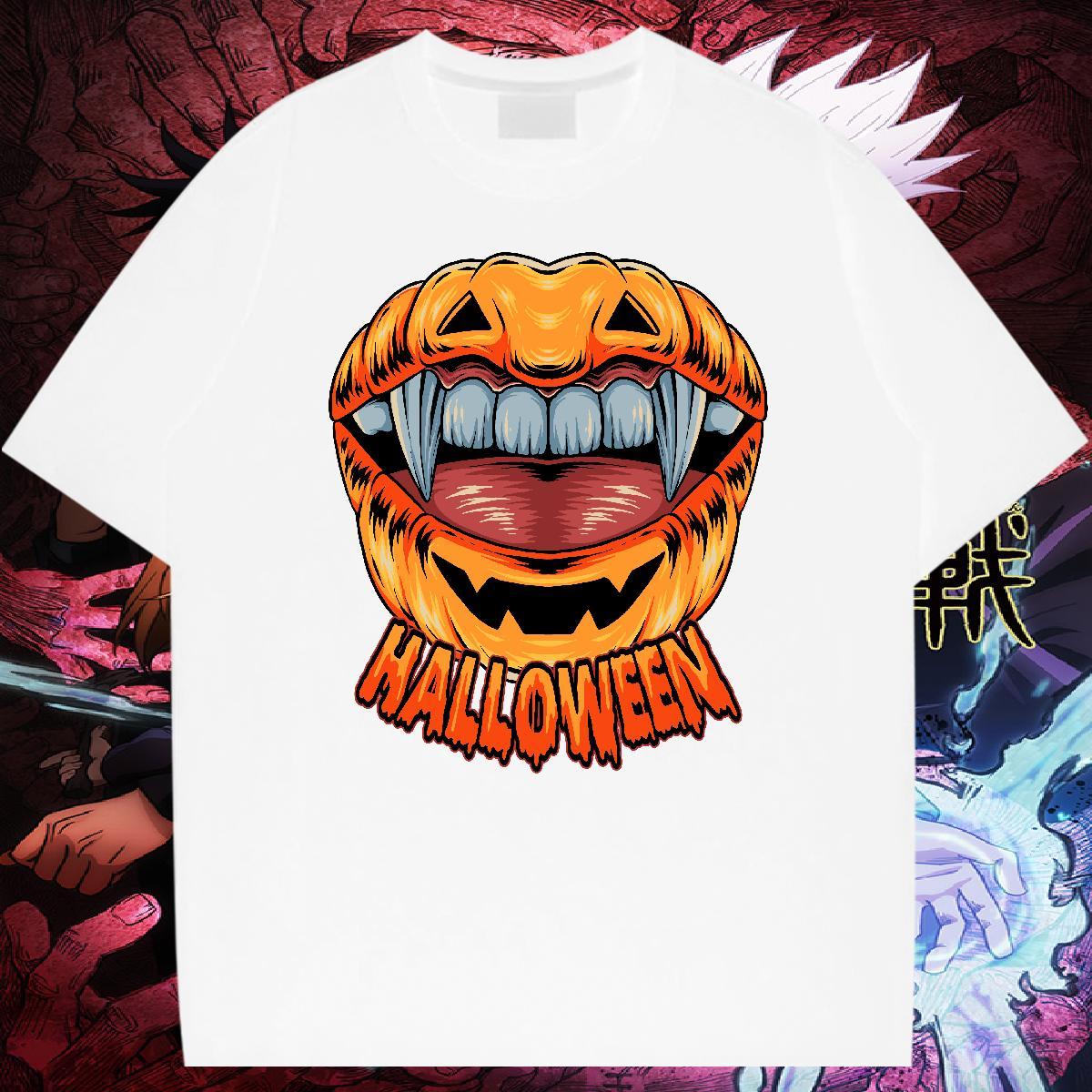 Loose Fit T Shirt For Man halloween Crew Neck Breathable Spring Summer Plus Size Cartoon 230g Pure Cotton Men Tops Tees Fashion New Tee Shirt