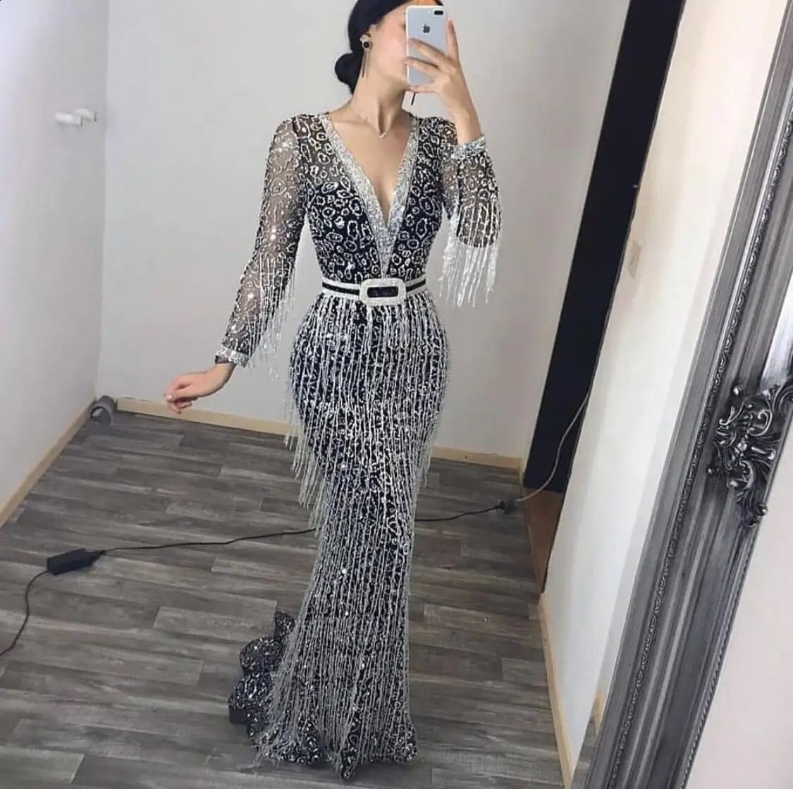Women Autumn Summer Dress Long Sleeve Gilded Tassel Dress Wedding Birthday Formal Dress 240819