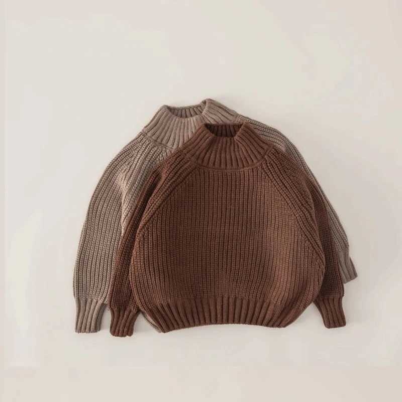 Korean style childrens sweater knitted and pulled 2024 autumn new half turtle neck boys sweater 2-6Y simple girl bottom top W240820