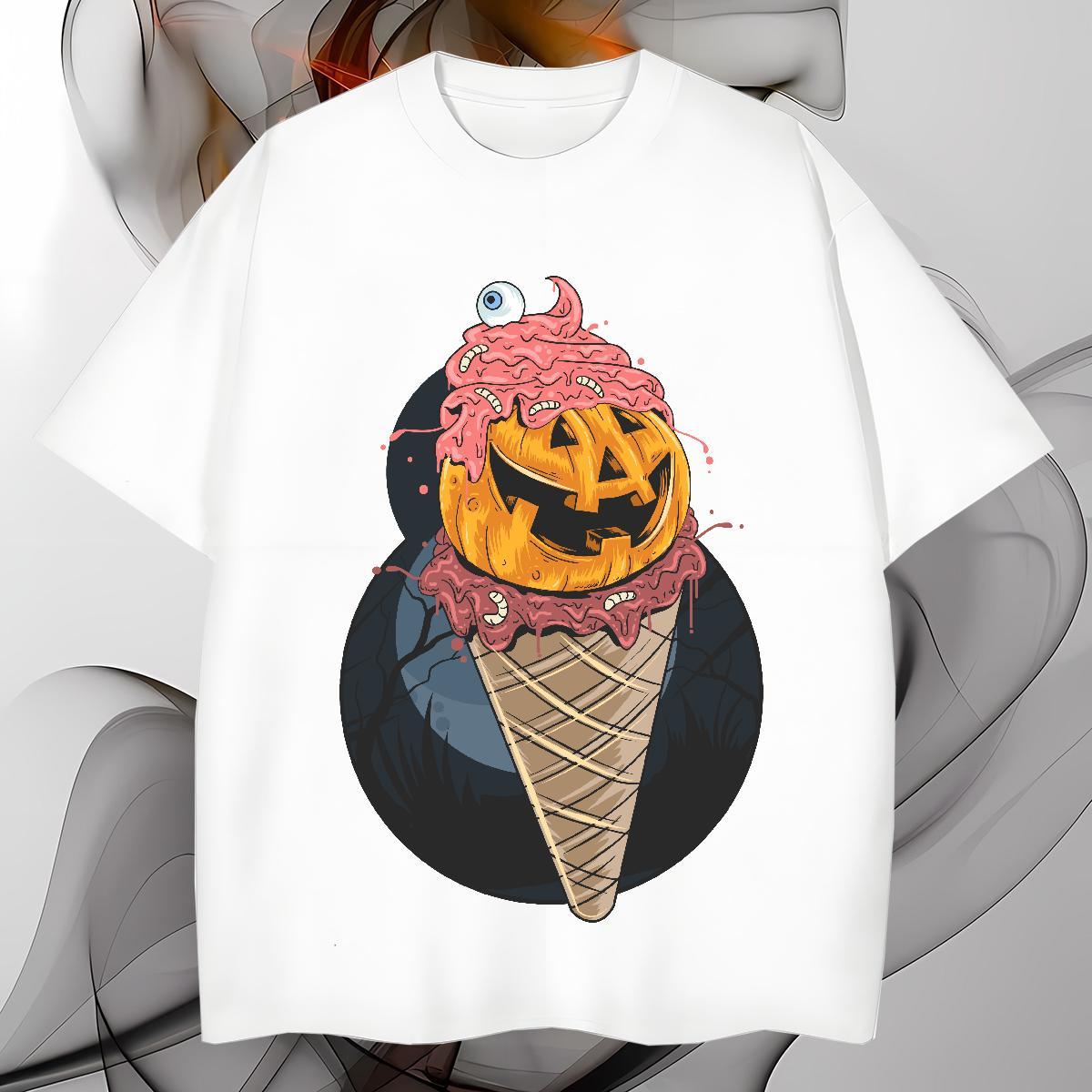 New Arrival Tshirts pumpkin Anime Printing Street 230g 100% Cotton Tops Tees Crew Neck Breathable Soft Man T Shirts Floral Print