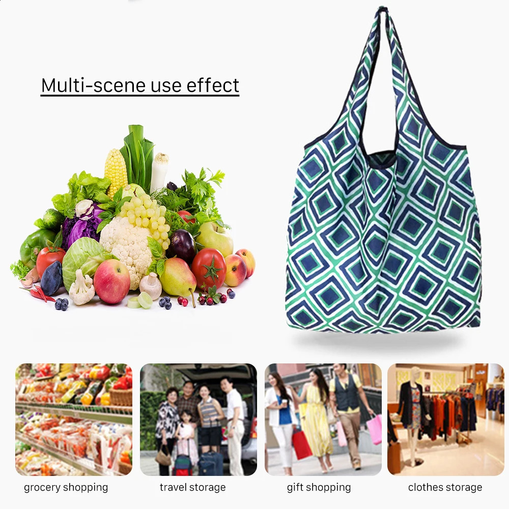 Reusable shopping bag Women Portable Foldable Tote Bag Eco Grocery Fashion Printing Large Capacity Handbags For Travel 240819