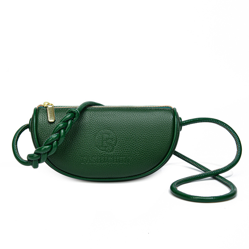 Genuine women's top layer cowhide single shoulder crossbody saddle Solid soft leather bag