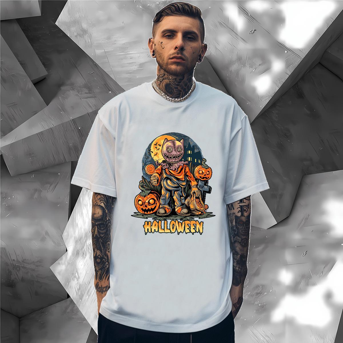 Unisex T Shirts Men pumpkin O-Neck Short Sleeve Beach Plus Size Custom 230g 100% Cotton Tshirt for Man Woman Customized Tees Shirts