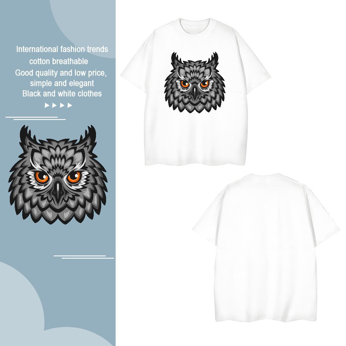 Loose Mens T Shirts owl O Neck Short Sleeves Beach Cartoon Printing L-4XL 230g 100% Cotton Men Clothes T-Shirt Free Shipping Wear