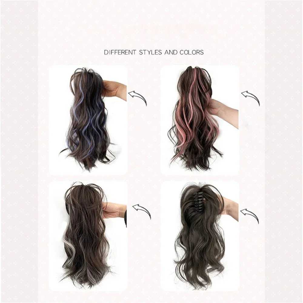 Korean ponytail extension synthetic fiber high gloss claw clip long curly ponytail wig W240817