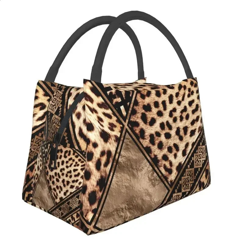Custom Cheetah Fur With Ethnic Ornaments Printing Lunch Bags Women Cooler Thermal Insulated Lunch Box for Work Pinic or Travel 240819