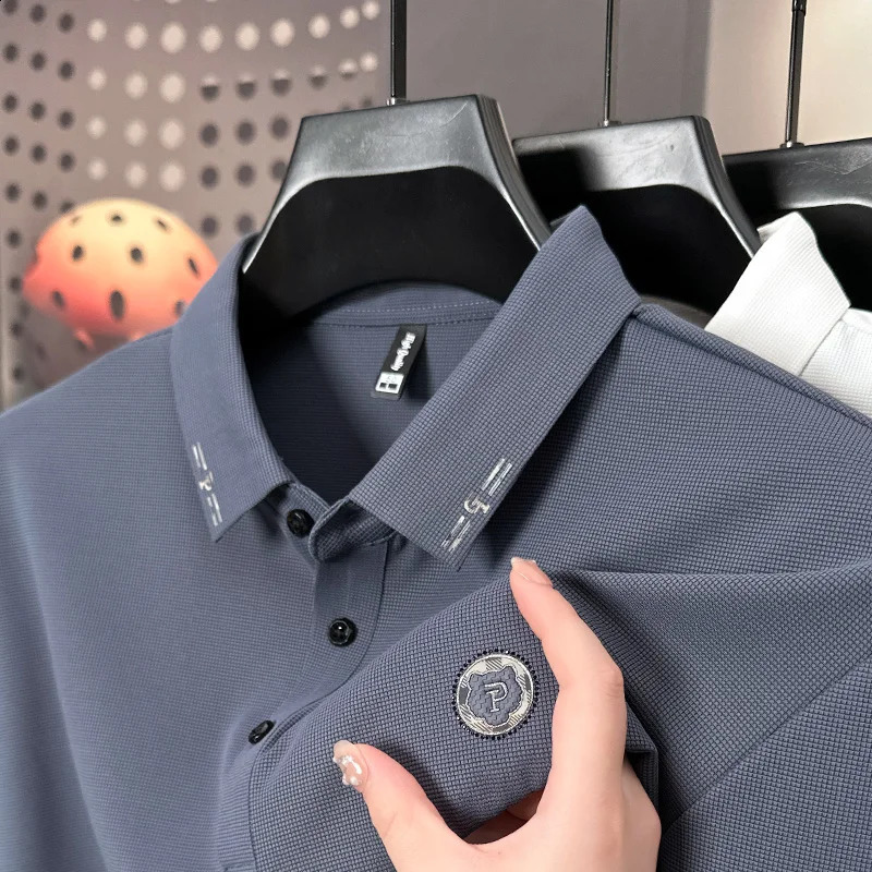 Mens Polo Shirt High End Quality Lapel Embroidered Printed Long Sleeved Korean Autumn Fashion Trend Base Men Clothing 240820