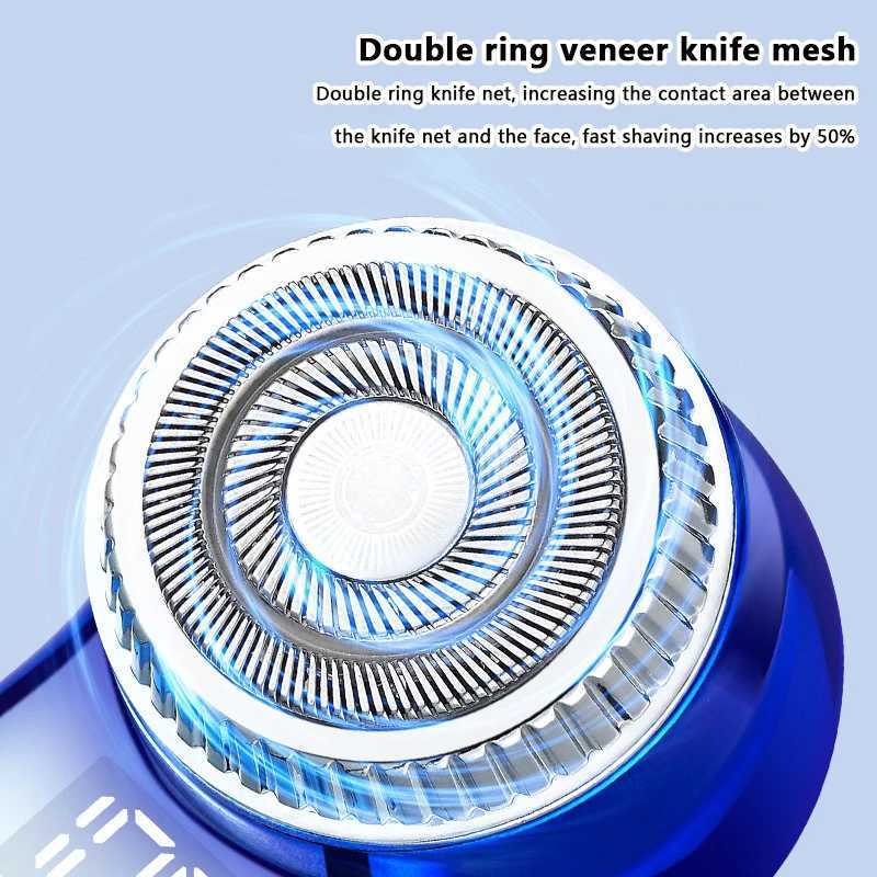 Mens Mini Electric Travel Shaver Double Ring Beard Shaver LCD Power Display Type-C Charging Lacquer Free Cordless Trimmer W240819