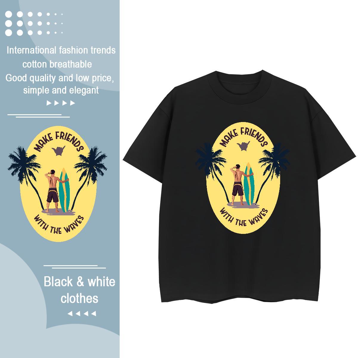 Fashion Casual Woman Tshirt Hip Hop Street Breathable Crew Neck Tops Tees Unisex 230g 100% Cotton beach Graphic T-Shirts