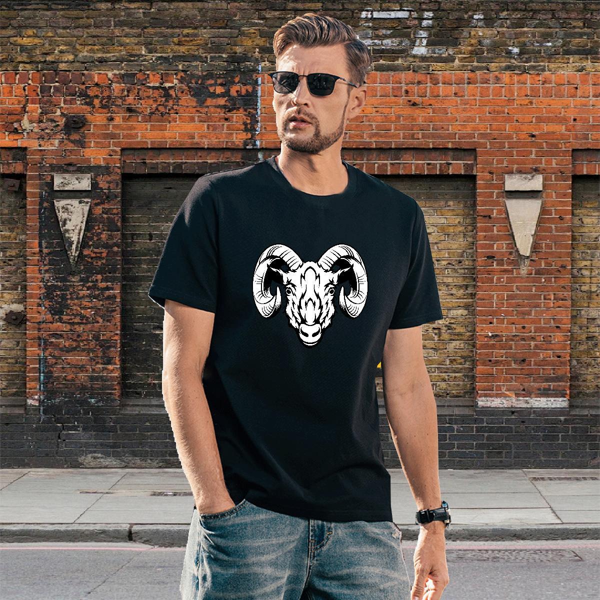 Loose Fit T Shirt For Man sheep Breathable Soft Home Outdoor Black White 100% Cotton 230g Mens Tshirts New Tops Tees