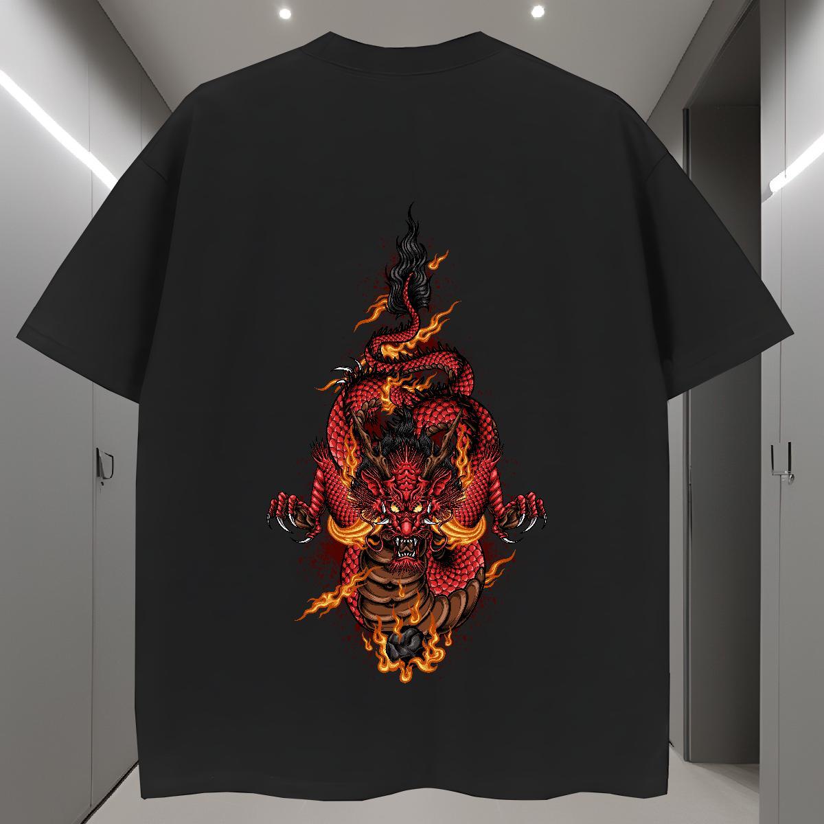 T-Shirts 230g 100% Cotton dragon head Sports Casual Breathable Short Sleeve DIY Printed Men Tshirts Brand Soft Tops Tees