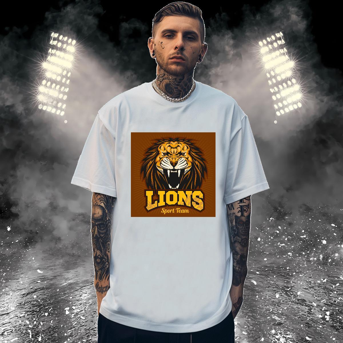 Loose Man T Shirts lion Short Sleeve O-Neck Sports Casual Plus Size Cartoon 230g Cotton Men Clothes T-Shirt DIY Customized Top Tees
