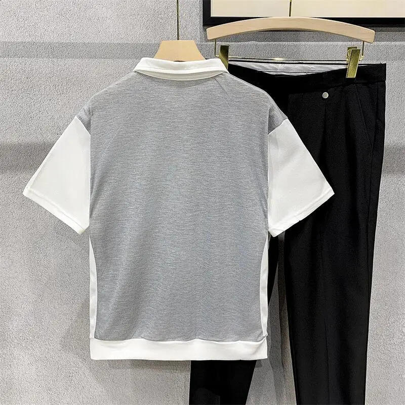 Mens Summer Patchwork Short Sleeve POLO Shirt Casual Mens Top Golf Wear Contrast Color Polo Shirts for Men Q45 240820