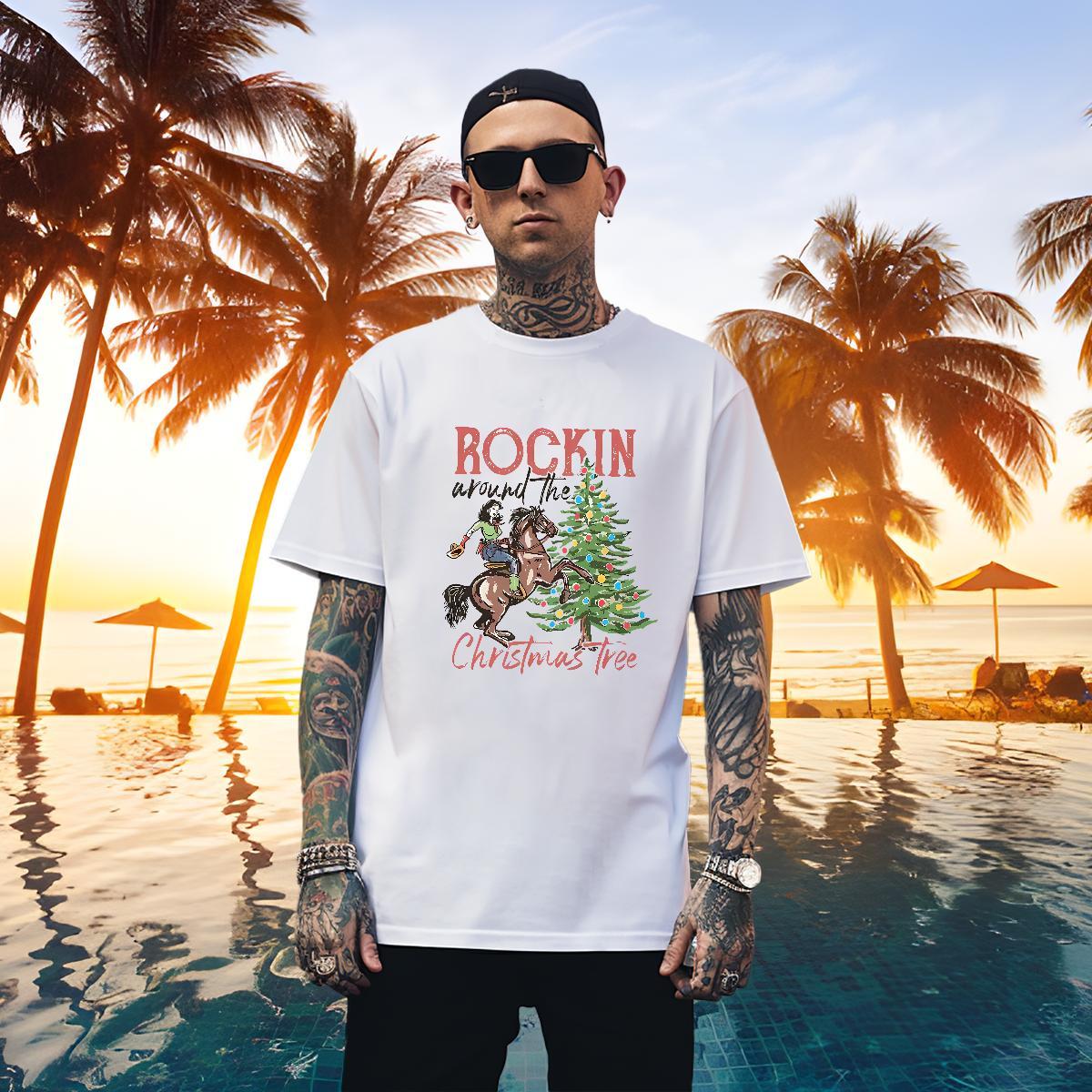 Brand T-Shirts Christmas tree Breathable Crew Neck Street Casual Black Oversized 230g Pure Cotton Mens Tshirts Classic Tops