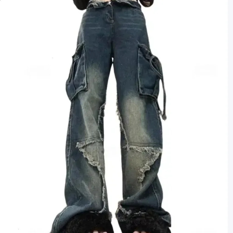 Autumn Winter Cargo Woman American High Strt Straight Barrel Jeans Five-pointed Star Embroidery Women Pants Z260313