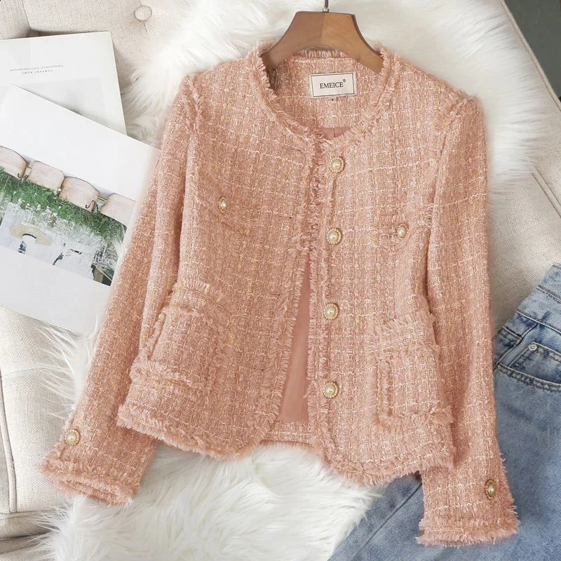 Women Blazers Korean Chic Tweed Spring Autumn Elegant Lady Coats Single-breasted Long Sleeve Suits Female Office Blazer Jacket 240819