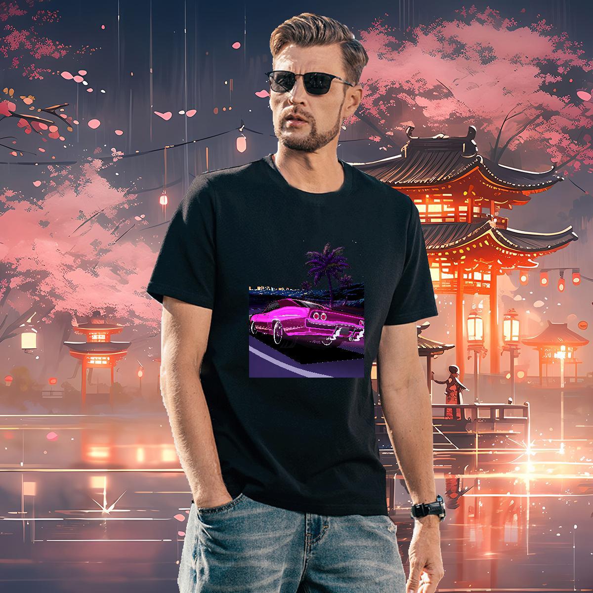 Classic car T Shirts Men Summer Casual Men Tshirts 230g 100% Cotton Wholesale Breathable Short Sleeve Anime Print Tee Shirt