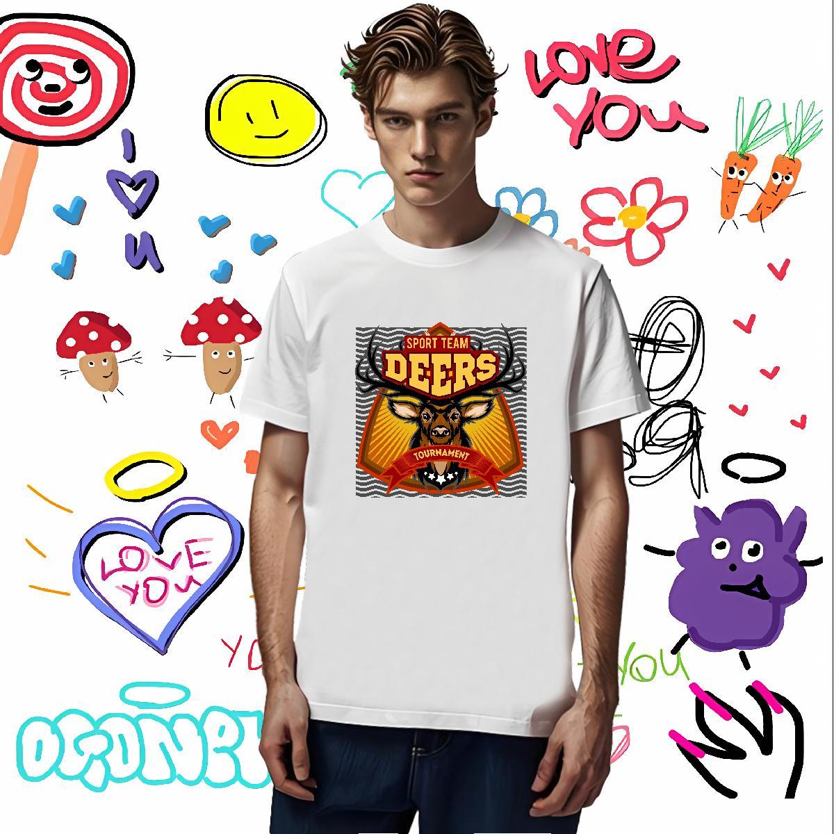 Comfortable Mens T Shirts deer Breathable Short Sleeve Street Wear Oversized 4XL 230g Pure Cotton Men Tees Casual New Tops Tees