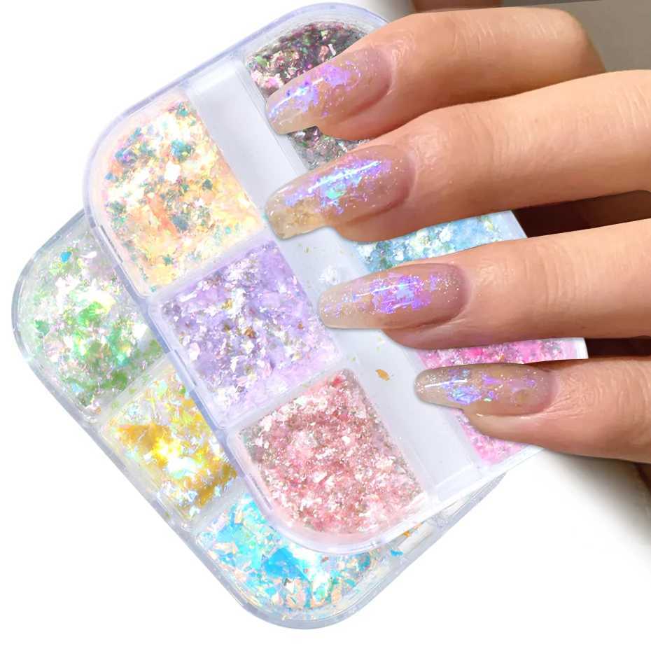 Iridescent Opal Nails Flakes Sticker Aurora Glimmer Nail Art Glitter Flakies Holographic Sequins Manicure Foils Accessories BEOBXJ240815