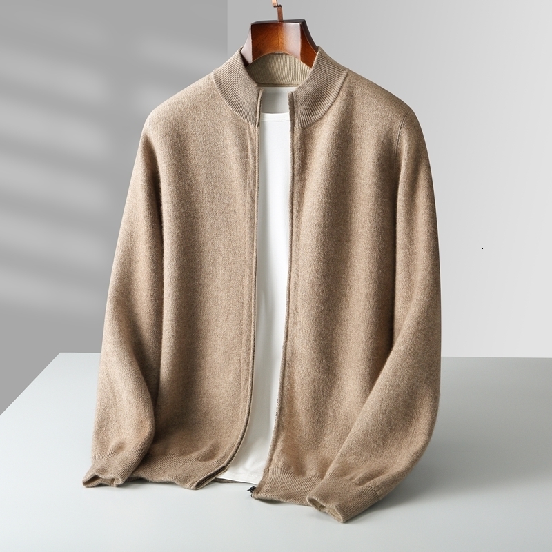 Double sided thickened 100% Merino wool sweater autumn mens knitted cardigan casual long sleeved solid color w240819