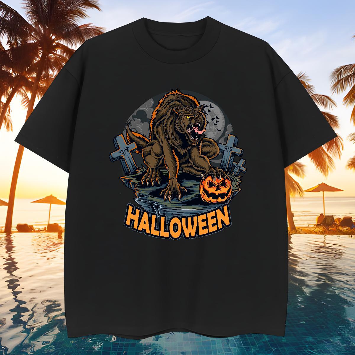 Wholesale T-Shirts pumpkin Crew Neck Breathable Casual Daily Wear Graphic 230g Pure Cotton Men Tops Tees New Designer Tees Shirts