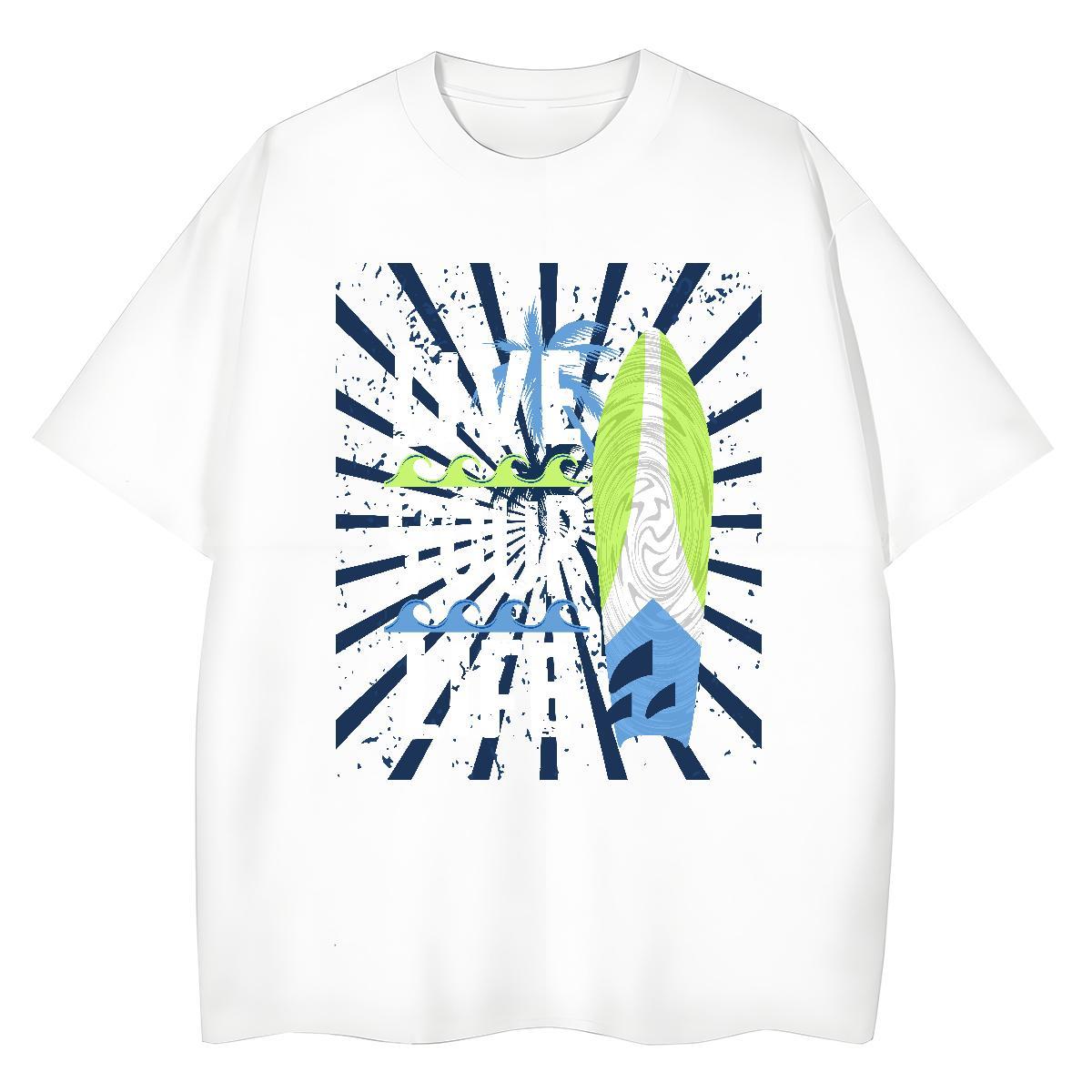 New Men Clothes T-Shirt tree Beach 230g Cotton Tops Tees Short Sleeve Soft Cool Mens T Shirts Custom Print Oversized