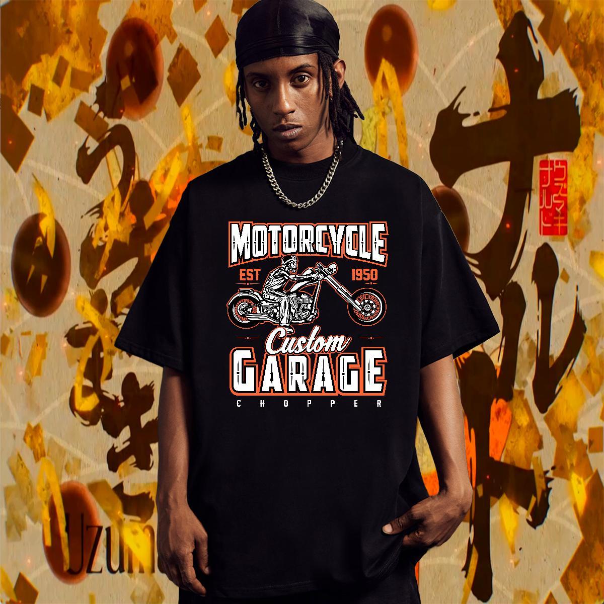 Loose Mens Tshirts High Street Hip Hop 230g Cotton Plus Size Cartoon Breathable Short Sleeve motorbike T-Shirts for Men New Top Tees