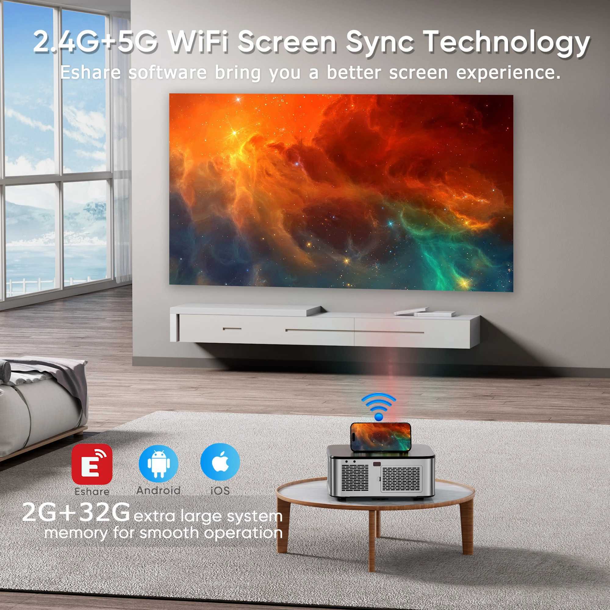 HORLAT T03 21000 Lumens Android Beamer 4K Projector Outdoors Full HD 1080P 8K Video Dolby Audio Home Theater Auto Focus Keystone CL240820