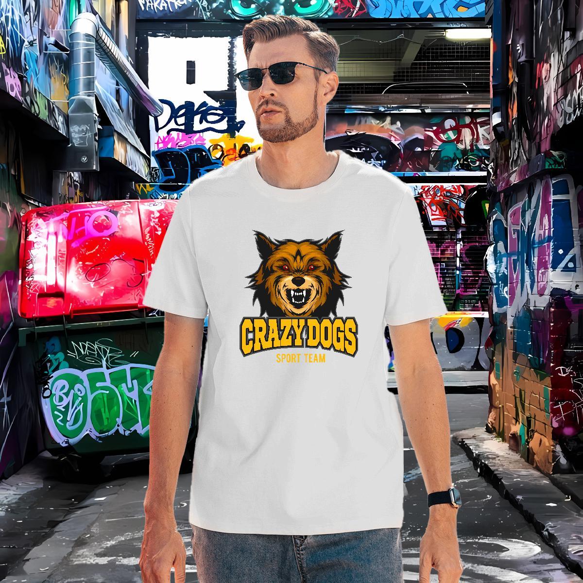 Brand crazy dog T Shirt For Man Anime Printing Street Couples T Shirts 230g Pure Cotton 2024 New O-Neck Short Sleeve Custom Anime Tees