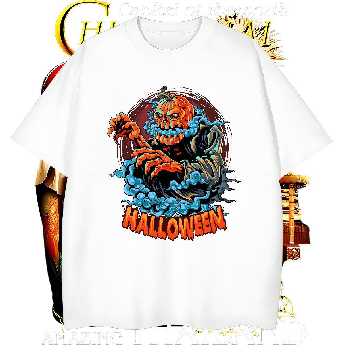 Comfortable Men T Shirts pumpkin Short Sleeve O-Neck Casual Daily Wear Anime Print 230g 100% Cotton Men Tees 2024 Designer Tees Shirts