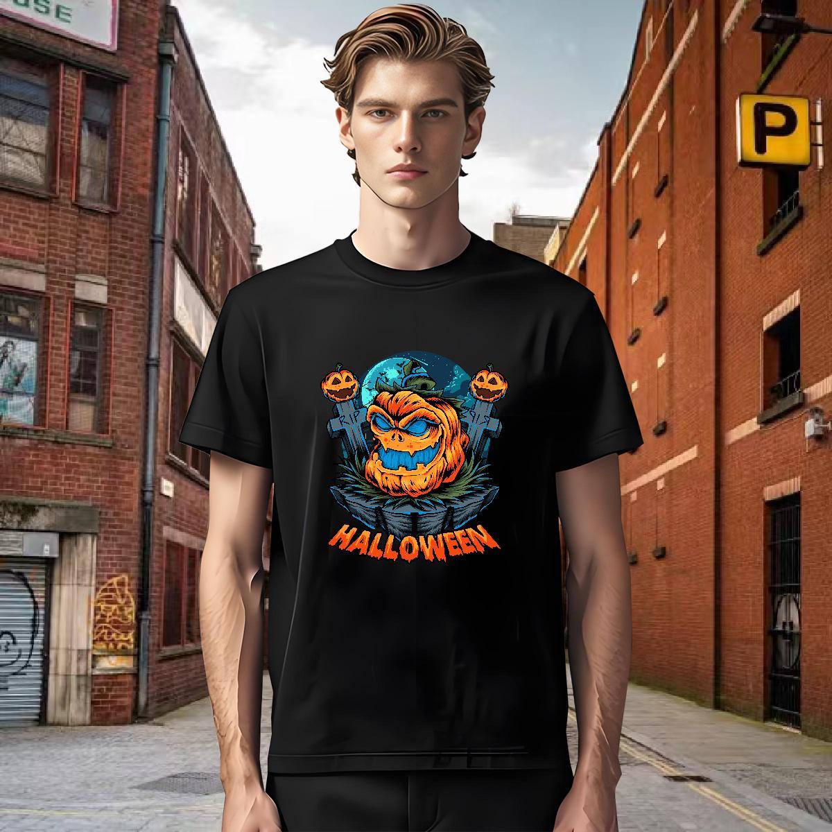 Popular T-Shirts for Men halloween Short Sleeve O-Neck Hip Hop Street Anime 230g Cotton Men Tees Casual New Top Tees