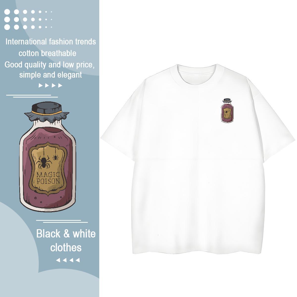 DIY Tshirts bottle Spring Summer 230g Pure Cotton Tees Shirts Round Neck Short Sleeve Comfortable T-Shirts Black White