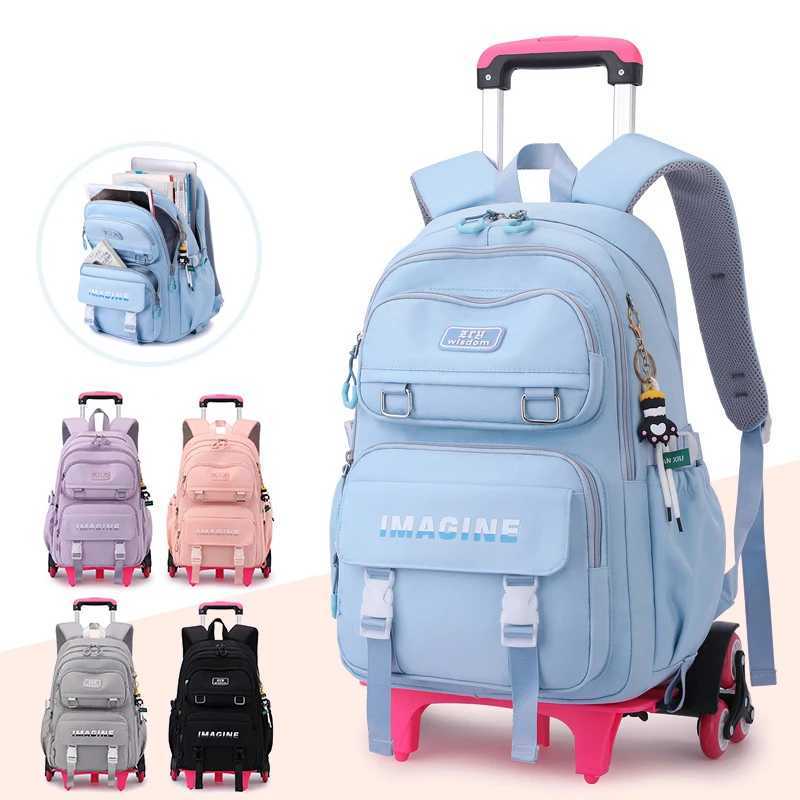Children School bag with Wheels Students Backpack For Girls Trolley Bag Cute Schoolbag Rolling Wheeled Backpack Book Bag Y240820