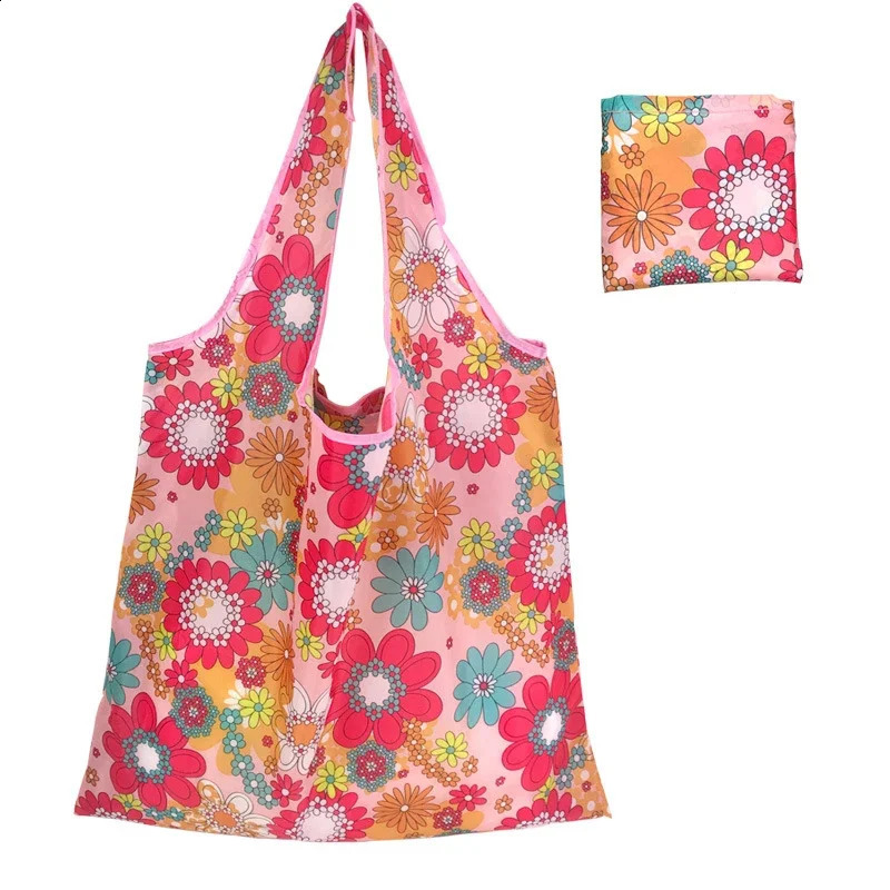 Fashion Floral Foldable Shopping Bag Tote Travel Eco Reusable Bags Portable Shoulder Grocery Storage Handbag y240925