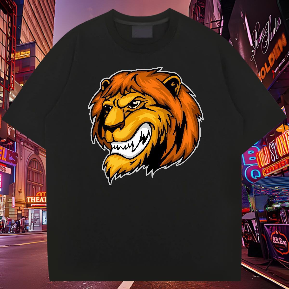 Wholesale Men T Shirts lion Breathable Crew Neck Street Wear Oversized 3XL 4XL 230g Cotton Tshirts 2024 New Tops