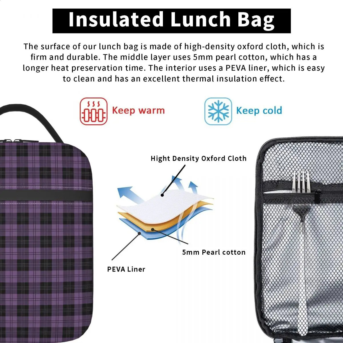 MINISO Kawaii Kuromi Lunch Bag Work Lunch Box Fashion Print Thermal Lunch Bags Waterproof Cooler Bag 240819